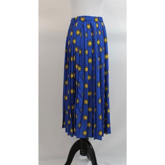 ALESSANDRO ENRIQUEZ Sz 38 2 XS Blue Yellow Stars Pleated Midi Skirt - Picture 5 of 11